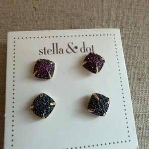 Stella & Dot Gold and Dark Stud Earrings